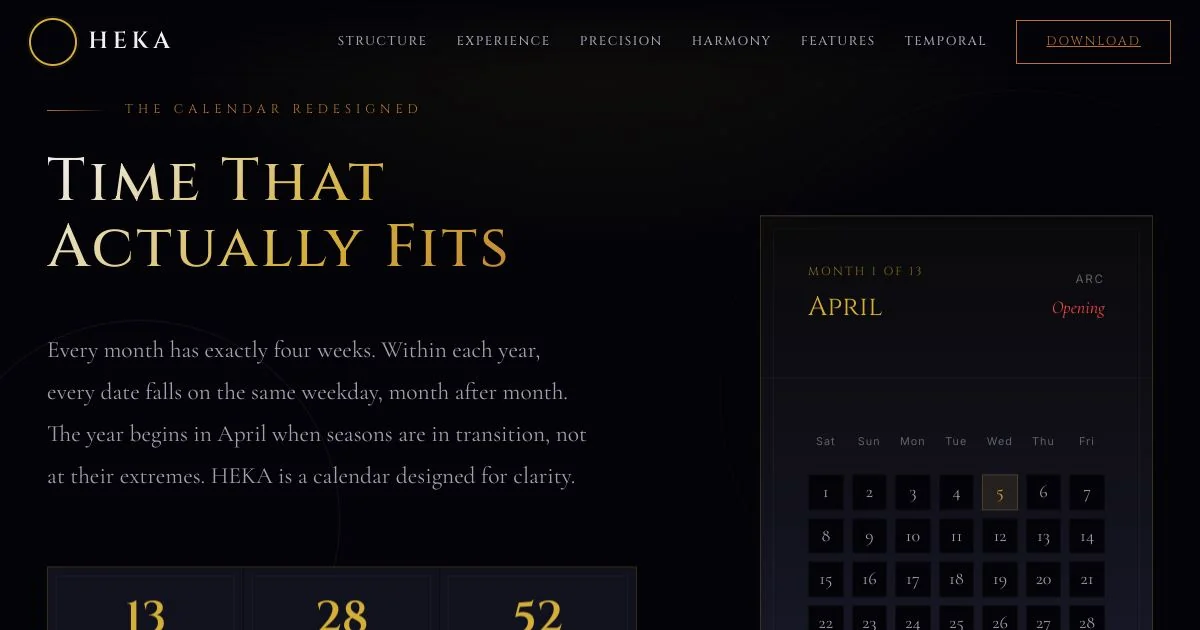 HEKA Calendar website preview
